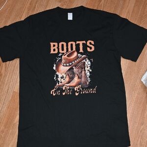 Black Graphic T-Shirt with Boots Design